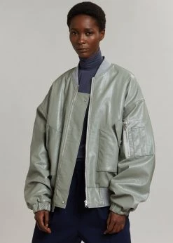 The Frankie Shop Hane Faux Leather Bomber - Eucalyptus CLOTHING