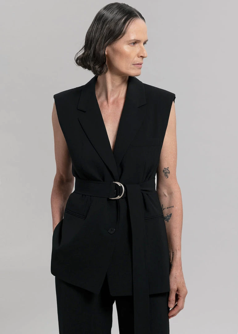 Blossom Hani Belted Vest - Black CLOTHING