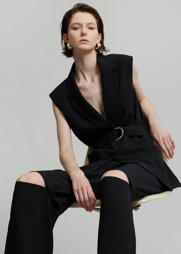 Blossom Hani Belted Vest - Black CLOTHING