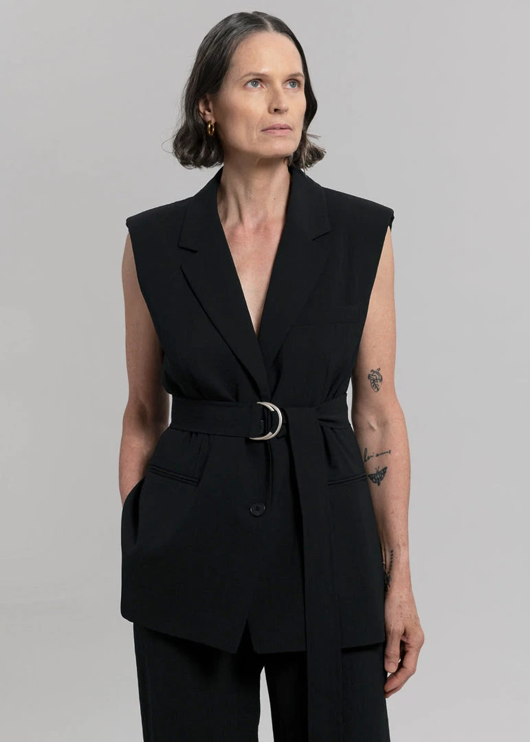 Blossom Hani Belted Vest - Black CLOTHING