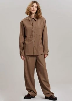 The Frankie Shop Heith Flanelle Shirt - Hazelnut CLOTHING