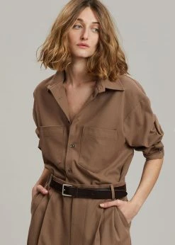 The Frankie Shop Heith Flanelle Shirt - Hazelnut CLOTHING
