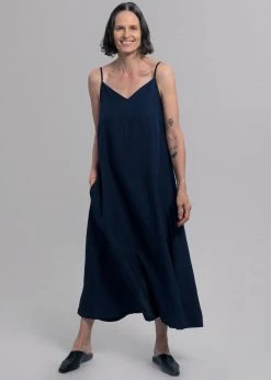 The Frankie Shop Hemi Linen Dress - Navy CLOTHING
