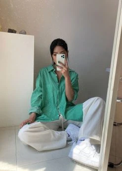 The Frankie Shop Idun Shirt - Emerald Stripe