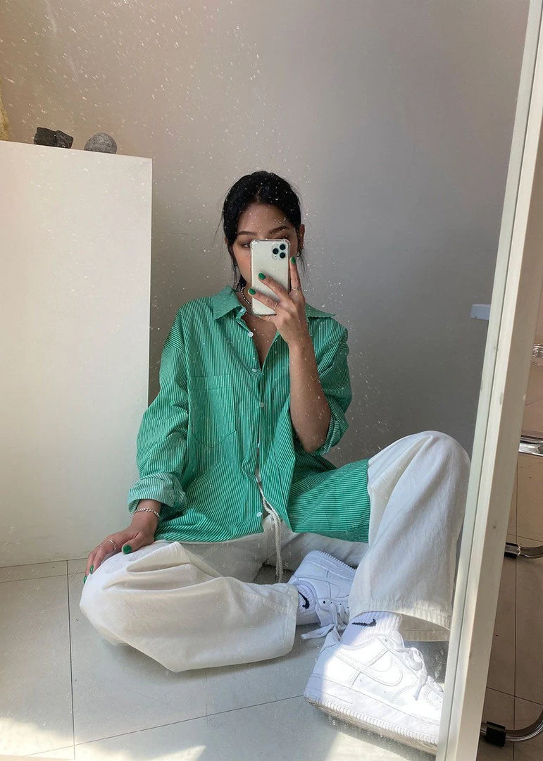 The Frankie Shop Idun Shirt - Emerald Stripe