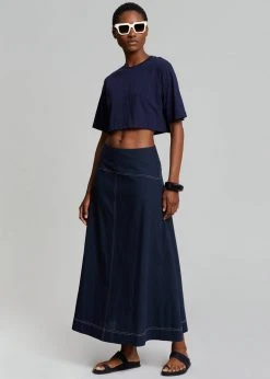 The Frankie Shop Iris Midi Skirt - Dark Indigo CLOTHING