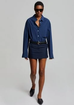 The Frankie Shop CLOTHING Isle Linen Mini Skirt - Navy