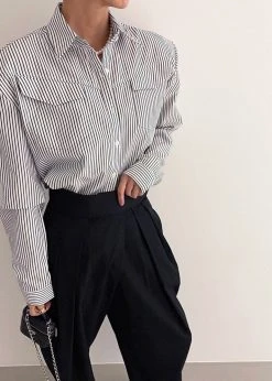 Black Fuchsia Jeanne Padded Shirt - Black Stripe CLOTHING