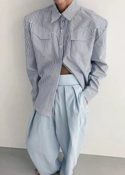 Black Fuchsia CLOTHING Jeanne Padded Shirt - Navy Stripe