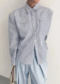 Black Fuchsia CLOTHING Jeanne Padded Shirt - Navy Stripe