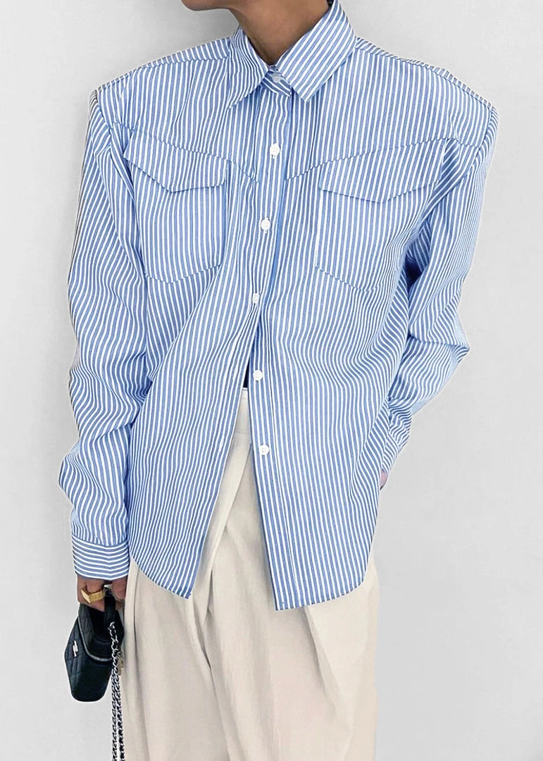 Black Fuchsia CLOTHING Jeanne Padded Shirt - White Stripe