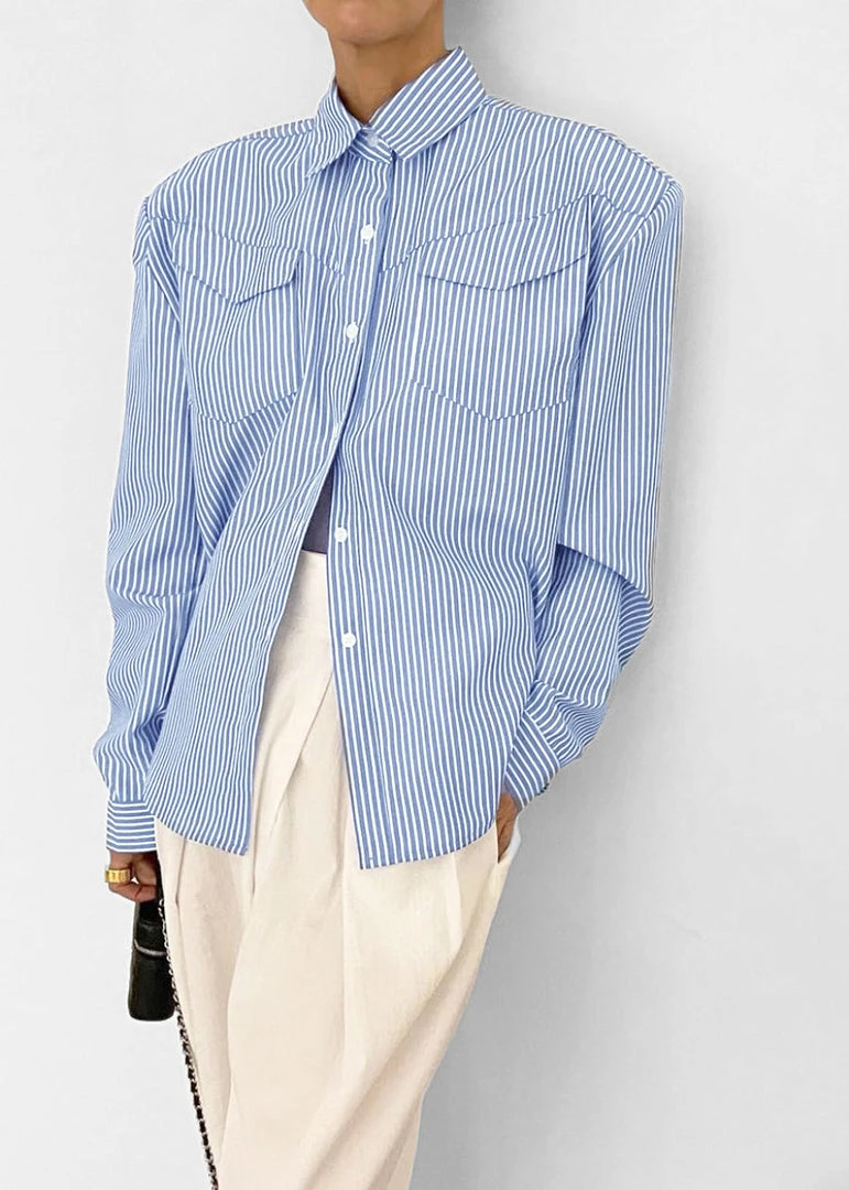 Black Fuchsia CLOTHING Jeanne Padded Shirt - White Stripe