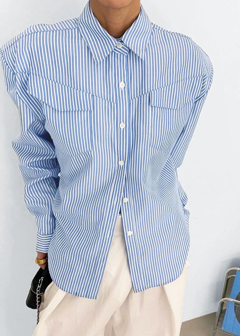 Black Fuchsia CLOTHING Jeanne Padded Shirt - White Stripe