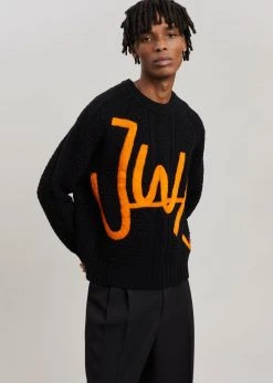 JW Anderson Crewneck Cable Jumper - Black/Orange