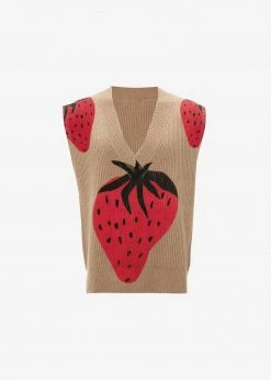 Men JW Anderson Strawberry V-Neck Vest - Brown/Red