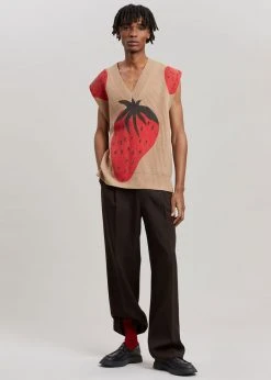 Men JW Anderson Strawberry V-Neck Vest - Brown/Red