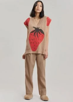 Men JW Anderson Strawberry V-Neck Vest - Brown/Red