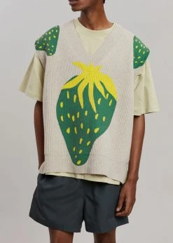 Men JW Anderson Strawberry V-Neck Vest - Natural/Green