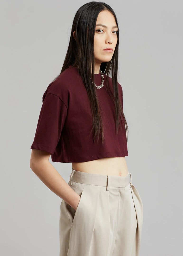 The Frankie Shop Karina Cropped T-Shirt - Bordeaux CLOTHING