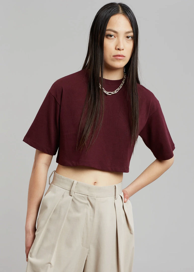 The Frankie Shop Karina Cropped T-Shirt - Bordeaux CLOTHING
