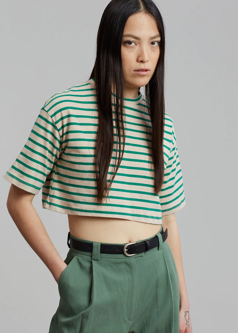 The Frankie Shop Karina Cropped T-Shirt - Green/Beige
