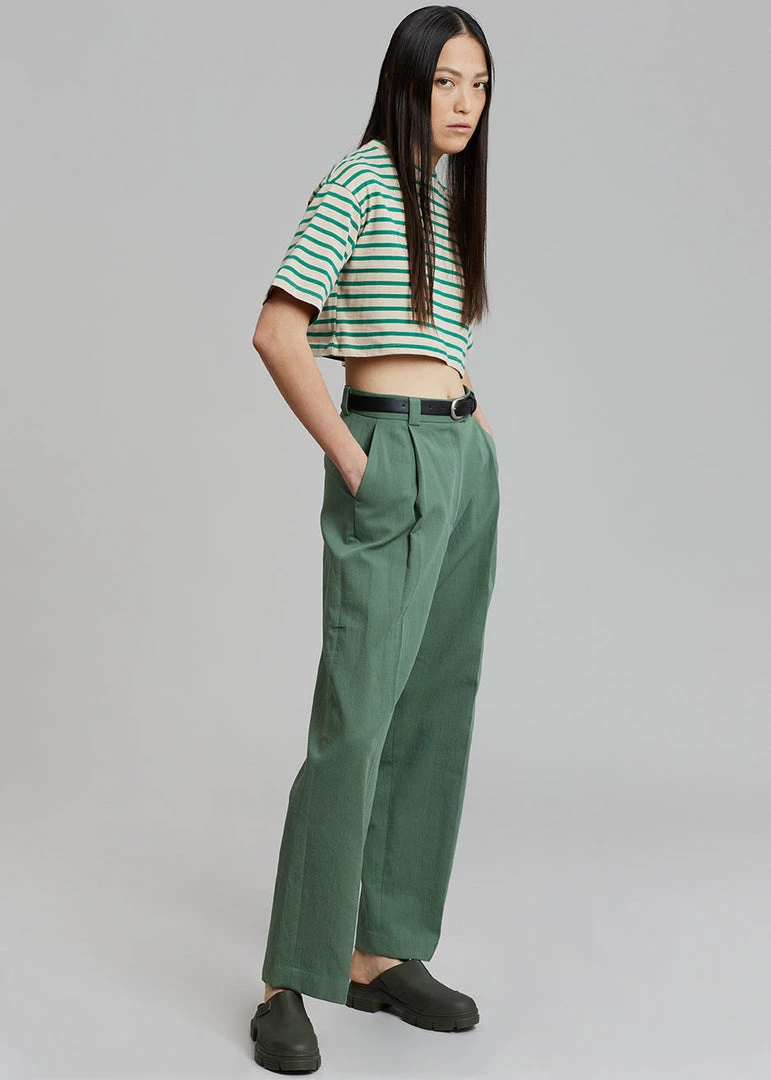 The Frankie Shop Karina Cropped T-Shirt - Green/Beige