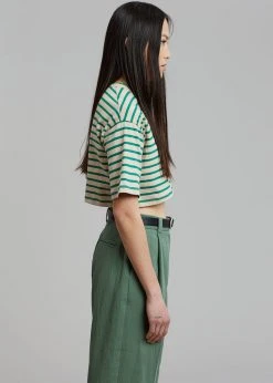 The Frankie Shop Karina Cropped T-Shirt - Green/Beige