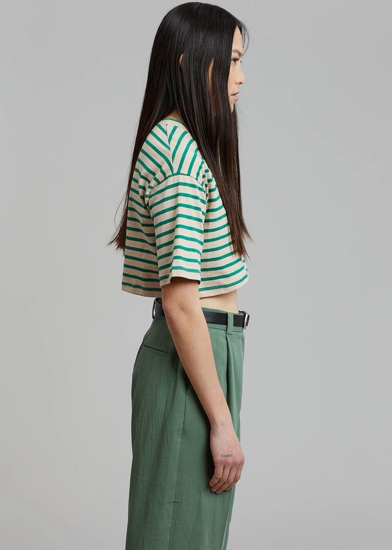 The Frankie Shop Karina Cropped T-Shirt - Green/Beige