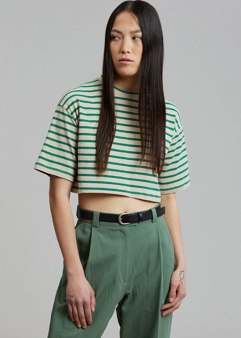 The Frankie Shop Karina Cropped T-Shirt - Green/Beige