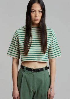 The Frankie Shop Karina Cropped T-Shirt - Green/Beige