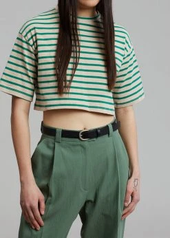 The Frankie Shop Karina Cropped T-Shirt - Green/Beige