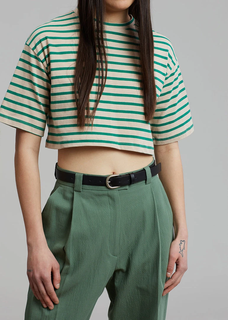 The Frankie Shop Karina Cropped T-Shirt - Green/Beige