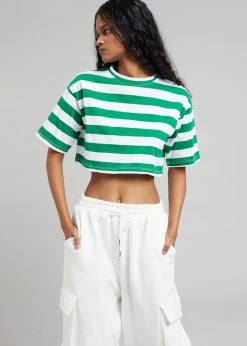 The Frankie Shop CLOTHING Karina Cropped T-Shirt - Green/White