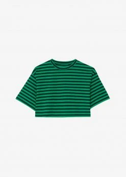 The Frankie Shop CLOTHING Karina Cropped T-Shirt - Kelly Green/Navy