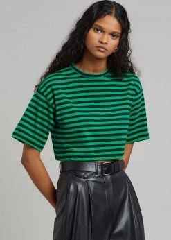 The Frankie Shop CLOTHING Karina Cropped T-Shirt - Kelly Green/Navy
