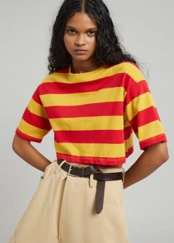 The Frankie Shop Karina Cropped T-Shirt - Red/Mustard CLOTHING
