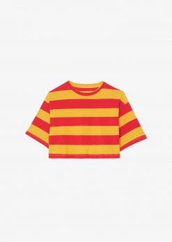 The Frankie Shop Karina Cropped T-Shirt - Red/Mustard CLOTHING