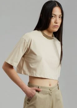 The Frankie Shop Karina Cropped T-Shirt - Sand CLOTHING