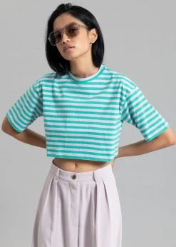 The Frankie Shop CLOTHING Karina Cropped T-Shirt - Sea Green/Lilac