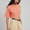The Frankie Shop Karina Cropped T-Shirt - Tangerine/Camel CLOTHING