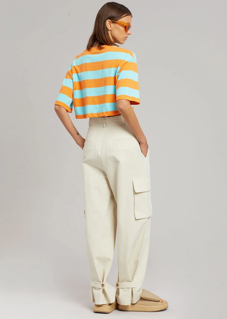 The Frankie Shop Karina Cropped T-Shirt - Turquoise/Bright Orange CLOTHING