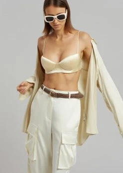 The Frankie Shop Lauren Silky Cargo Pants - Cream CLOTHING
