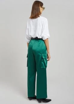 The Frankie Shop Lauren Silky Cargo Pants - Green CLOTHING