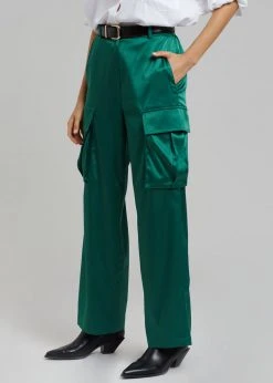 The Frankie Shop Lauren Silky Cargo Pants - Green CLOTHING