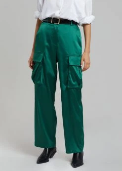 The Frankie Shop Lauren Silky Cargo Pants - Green CLOTHING