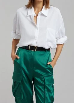 The Frankie Shop Lauren Silky Cargo Pants - Green CLOTHING