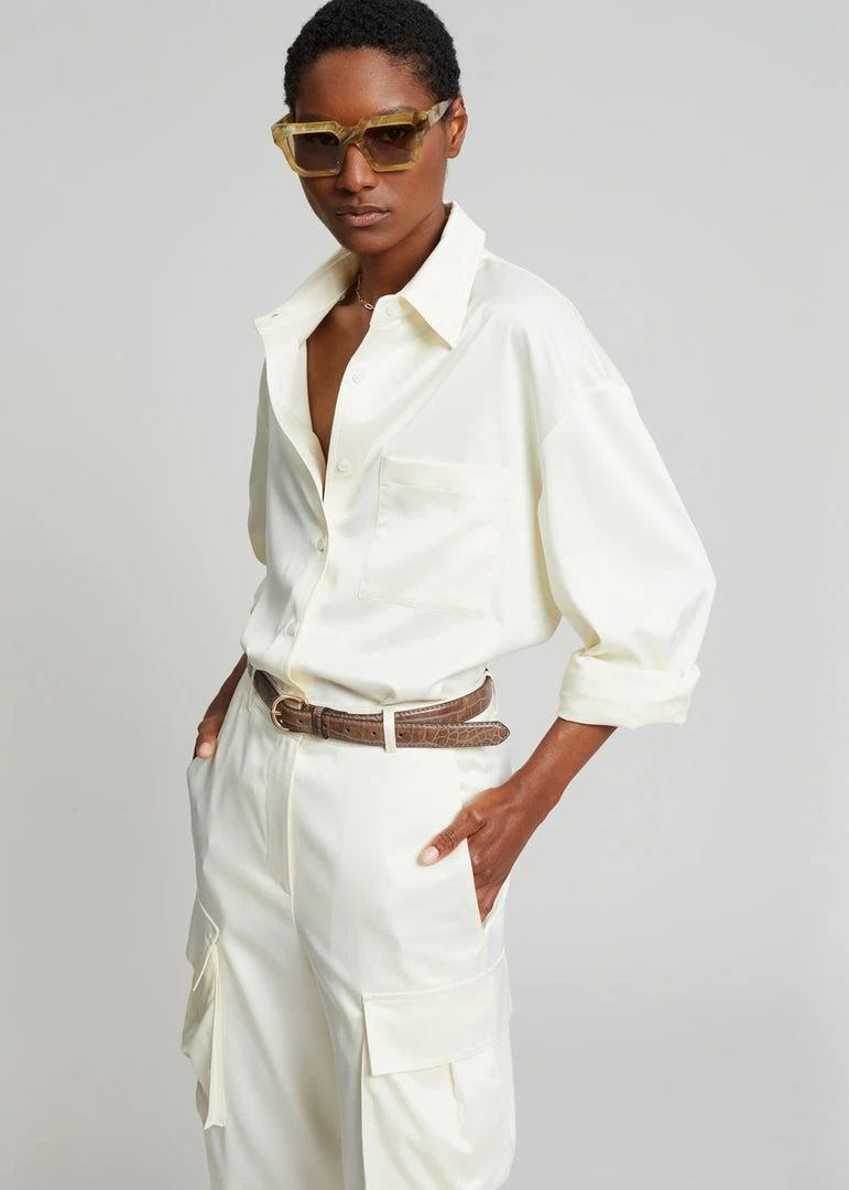 The Frankie Shop CLOTHING Lauren Silky Shirt - Cream