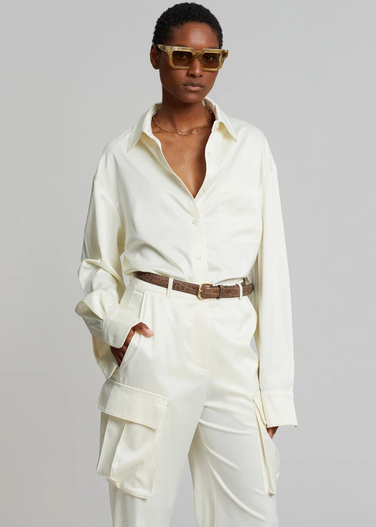 The Frankie Shop CLOTHING Lauren Silky Shirt - Cream