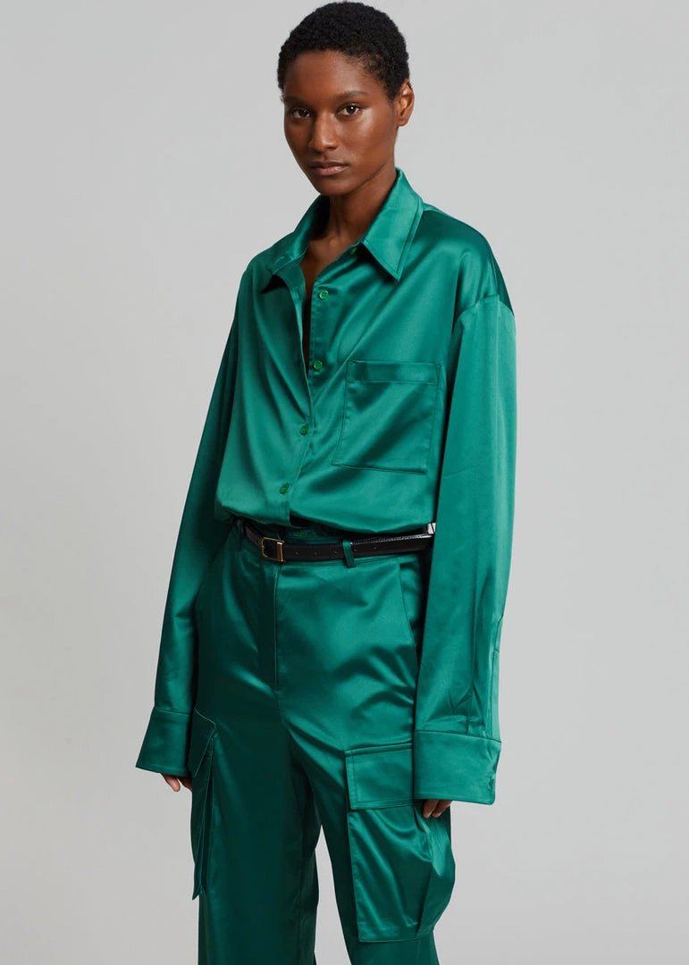 The Frankie Shop CLOTHING Lauren Silky Shirt - Green