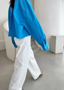 The Frankie Shop CLOTHING Lawan Cropped Shirt - Ocean